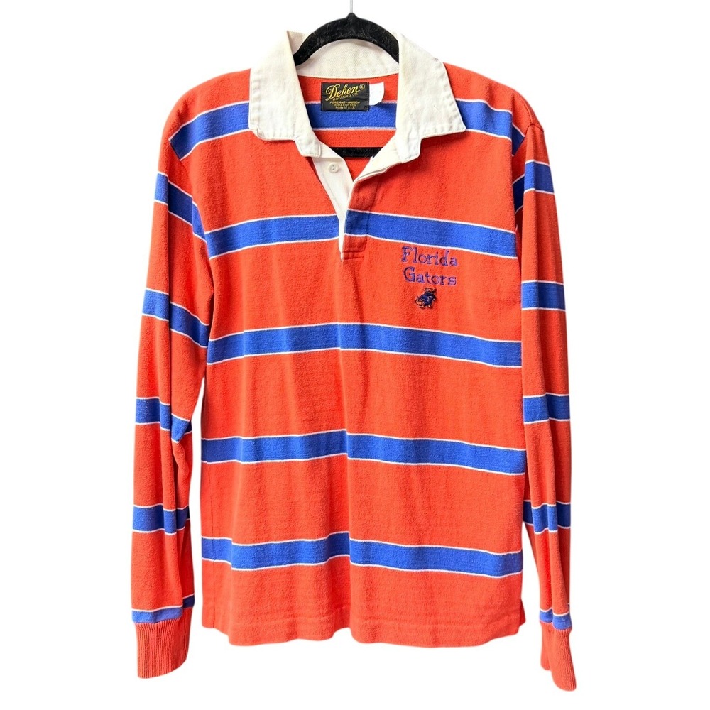 Dehen Rugby Shirt Men L Orange Cotton Florida Gators Stripe Long Sleeve USA Made
